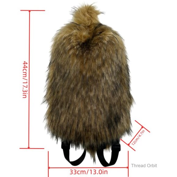 Faux Fur Plush Fluffy Fashion Backpack, Spacious Main Compartment